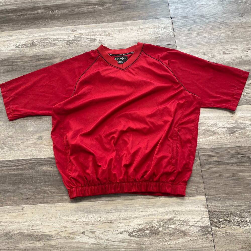 Footjoy Windbreaker Red‎ Mens L Short Sleeve V-Neck  Sporty Golf Jacket Light